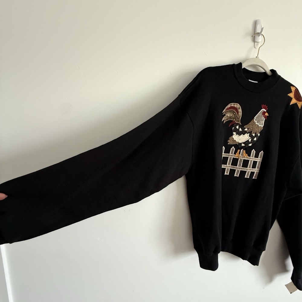 Vtg Rooster Graphic Sweatshirt Womens XL Farm Cottage Bird Country USA Deadstock - Picture 3 of 10